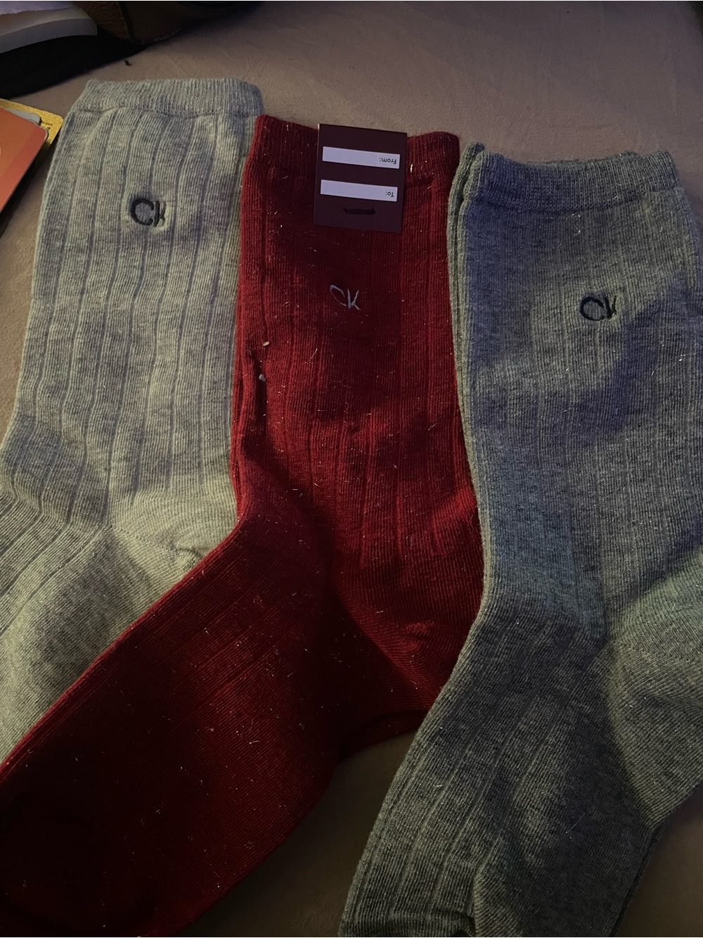 Calvin Klein Ribbed Sock Trio - Red & Light Gray